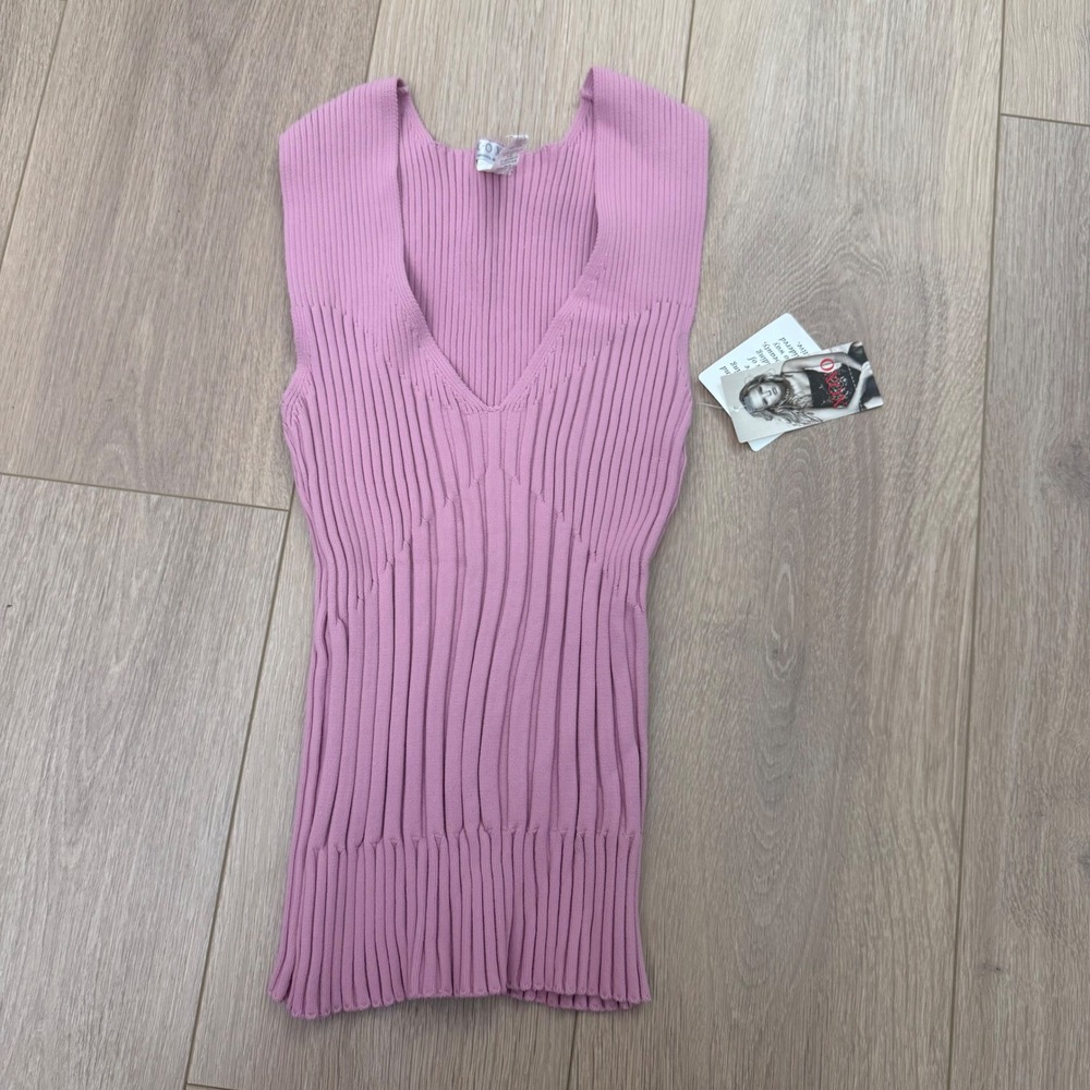 XOXO Vintage Y2K Ribbed V-Neck Tank Top Pink Mauve Sleeveless Knit Shirt M NWT